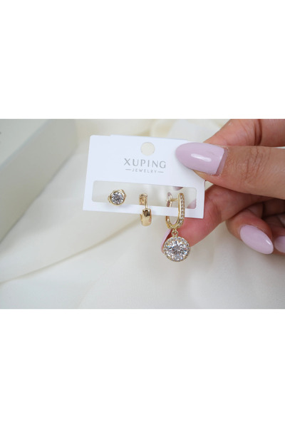 ATELİER TUĞBA Çkp3022 Special Series 3-Piece Combined Earring Set with Solita...