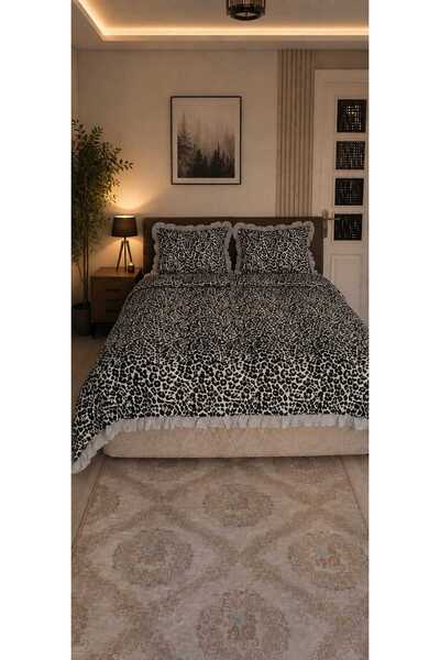 rabiatekstil Double Ruffled Duvet Cover Set Black and White Leopard (Without ...