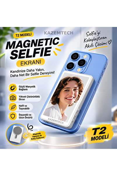 KAZEMTECH Manyetik Selfie Ekranı Android & İos Uyumlu Vlog Monitörü Bluetooth...