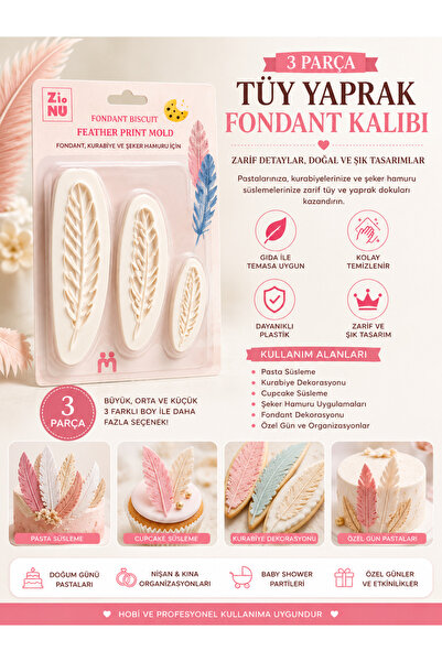 pratikpastacılık 3-Piece Feather Leaf Fondant Mold – Sugar Paste and Cookie D...