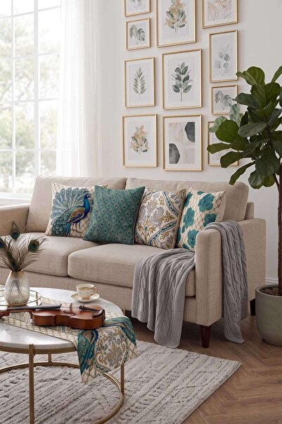 Cango Home Blue Peacock Patterned Decorative 4-Piece Throw Pillow Cover 1 Run...