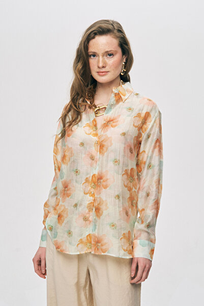 Orfeo Negro Women's Floral Patterned Relaxed Fit Orange - Cream Transparent S...