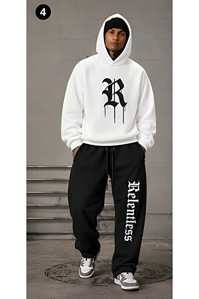 EFFRENATU Oversized Hooded Sweatshirt Set - Face and All-Over Surface Print, ...