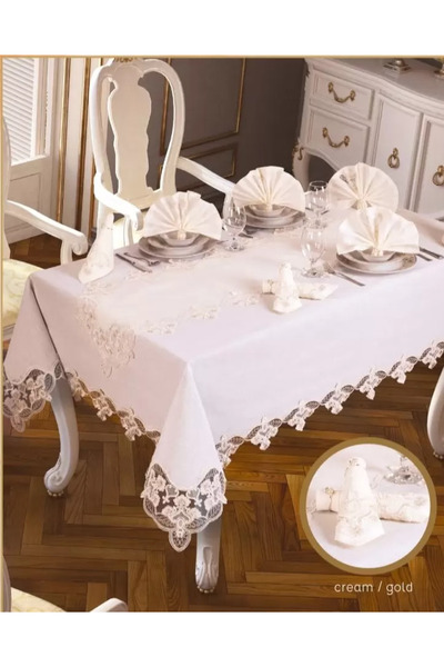 Ceki Home Κρεμ-χρυσό Γαρδένια Λινό Σετ Τραπεζαρίας 26 Τεμαχίων για 12 Άτομα 1...
