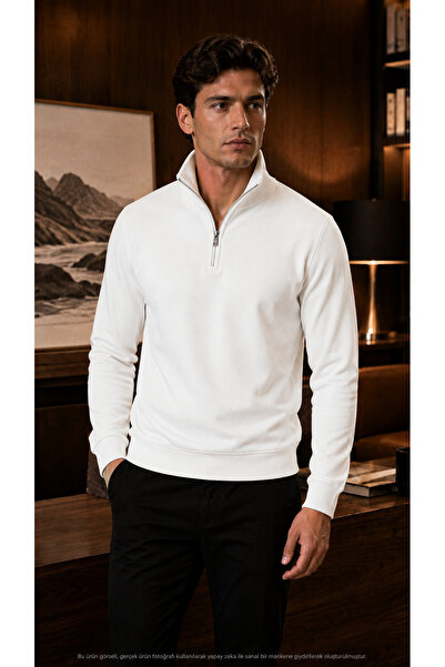 caddekombin Men's Smart Casual Half-Zip Stand Collar Cotton Casual Stylish Sw...