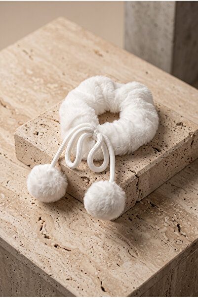 Katia&Bony Girl's Furry Rubber Buckle with Pompom Accessory White