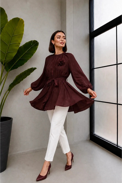 Moda Algan Çiçek Detaylı Tunik MA10040 Bordo