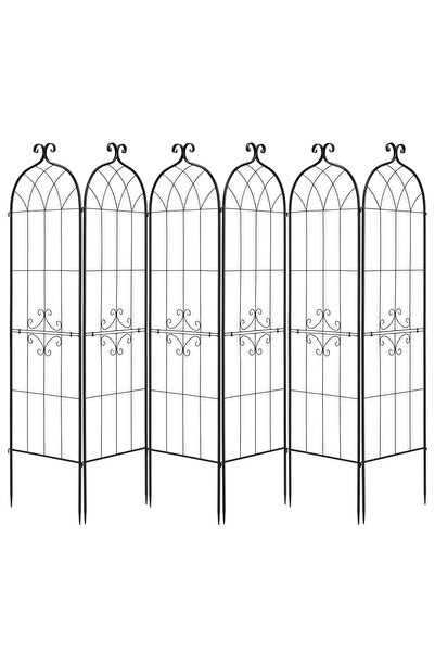 Vivatechnix Set 6 x spalier metalic pentru gradina, 180 x 52.5 cm, Otel, Negru