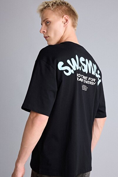 DeFacto 100% Cotton Smileyworld Boxy Fit Back Printed Short Sleeve T-Shirt H0...