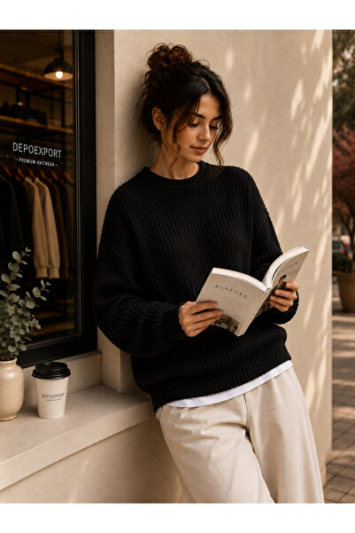 DepoExport Women's Premium Oversize Soft Crew Neck Knitwear Sweater