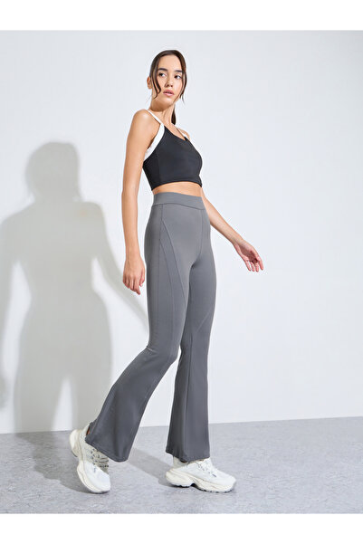 Styli Charcoal Contour Stitch Detail Flared Leggings