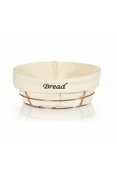 Biradlı White Cloth Round Bread Basket with Copper Wire 23X23X8.5 cm – Deskto...