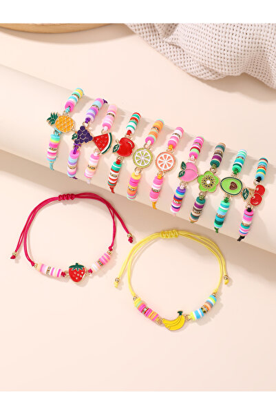 Take Two By Styli Pack of 12 - Multi-Color Fruit Charm Beaded Bracelets