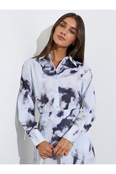 Styli Grey Longline Abstract Print Oversized Shirt