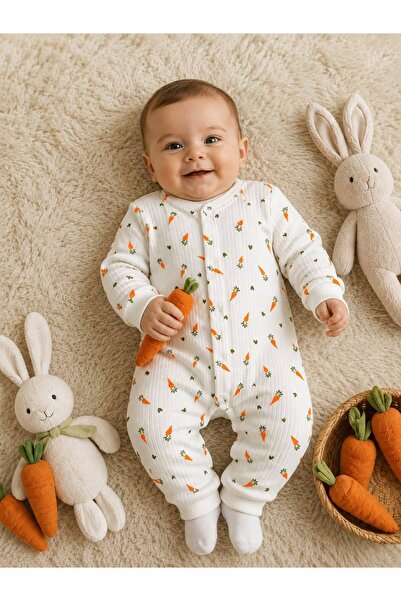 LITTLE&CO 3-6-9 AY Kız-Erkek Bebek Desenli Ribana Tulum Uzun Kollu Çıtçıtlı O...