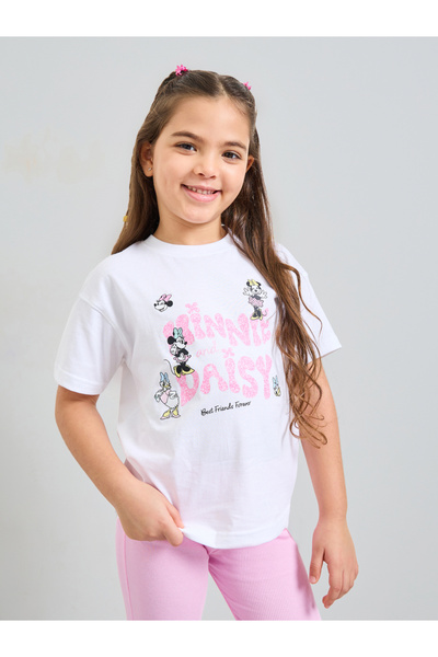 Styli Girls White Minnie and Daisy Graphic Cotton T-Shirt