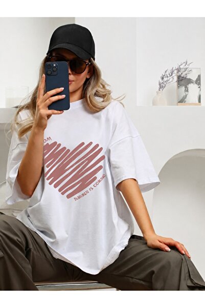 Generic Brand Pink Heart with Stripes and Text,crew neck,100% cotton,short sl...