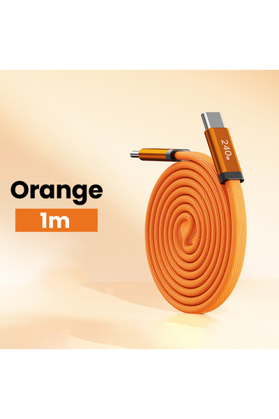 Choice 1m Orange 240W Magnetic Flat Cable High Speed Data Transfer USB C Cabl...