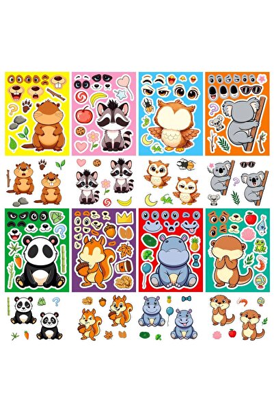 Choice ROSE RED 8 Sheets Cartoon Animal Puzzle Stickers Make a Face Cartoon D...