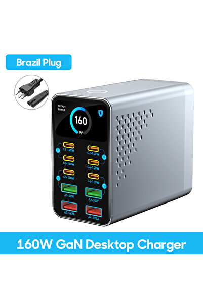 choice2 Brazil Plug 160W GaN Charger 10-IN-1 140W PD3.1 PPS USB Type C Digita...
