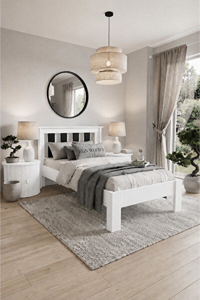 EGN WOODS Modern Beyaz MDF Karyola - Tek ve Çift Kişilik Yatak Ölçü Seçenekle...