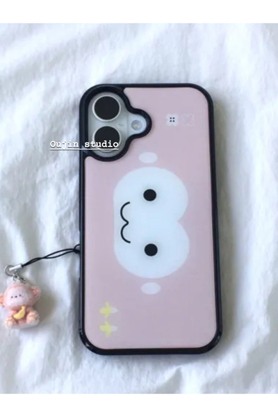 Choice5 iPhone 15 only case-Pink Pink Korean Ins Monkey Cartoon Face Print Ph...