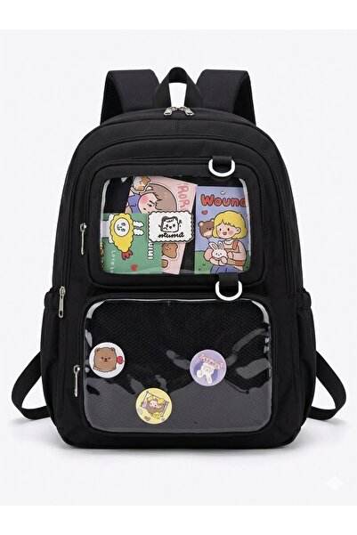 Kawaii Rucsac Tip Ita Bag cu Buzunare Transparente pentru Insigne, Ghiozdan Ș...