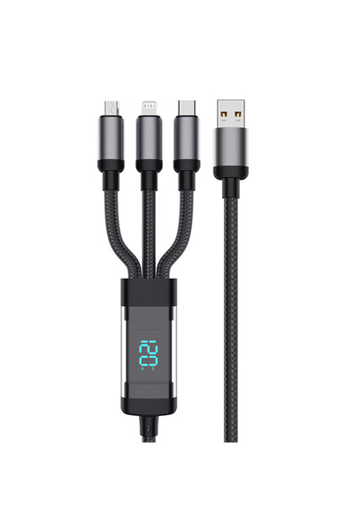Choice 2m black 3 in 1 Digital Display Data Cable 120W Fast Charging Lightnin...