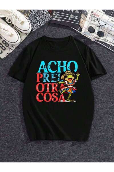 4CR Unisex "ACHO PRES OTRA COSA" Slogan Graphic Print Loose Short Sleeve Crew...