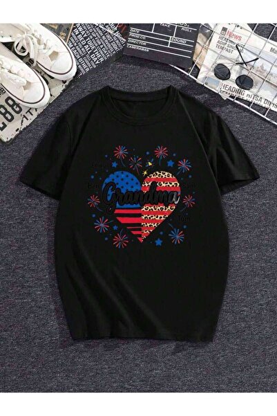 23ERVA Women's Patriotic Heart T-Shirt - Grandma And Grandkids Matching Outfi...
