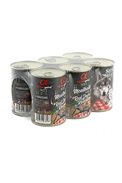 Alpha Spirit Meatballs with Red Deer & Rosemary Wet Dog Food 400g x 6 Cans, C...