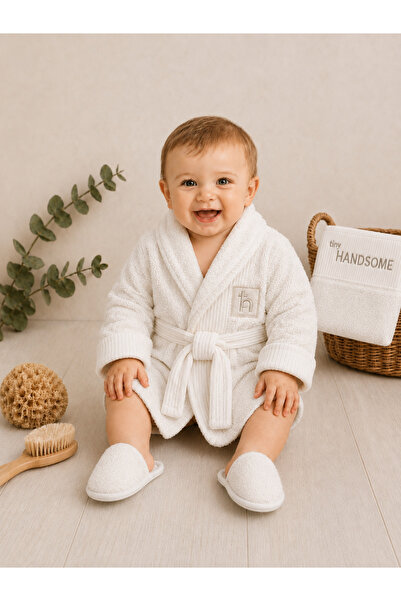 Panfilia 100% Cotton Baby Kids 0-2 Years Old Towel Bathrobe Slippers Set of 5