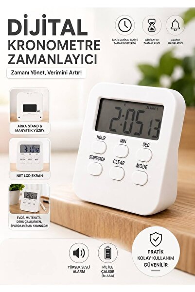 gaman Dijital Geri Sayım Sayacı Timer Saat Alarm Kronometre LCD Ekran Ders-Sp...