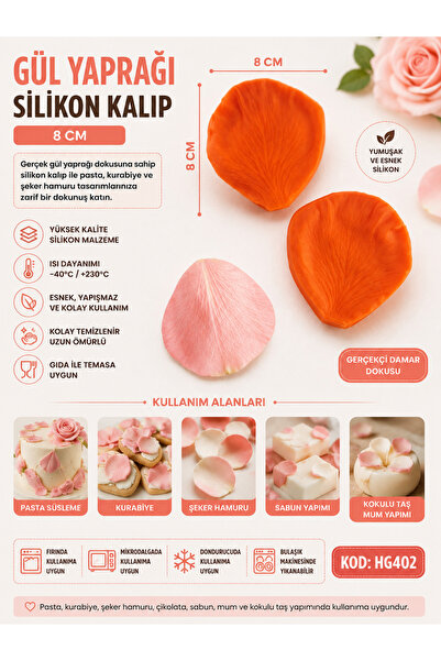 pratikpastacılık Rose Petal Silicone Mold 8 cm – Realistic Textured Cake, Fon...