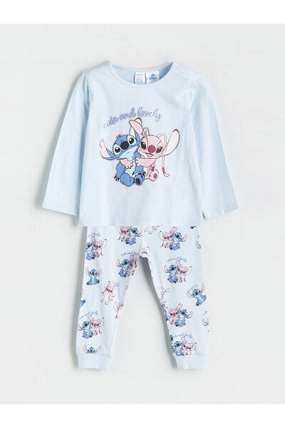 LC Waikiki Crew Neck Stitch and Angel Printed Baby for Girls Pajama Set