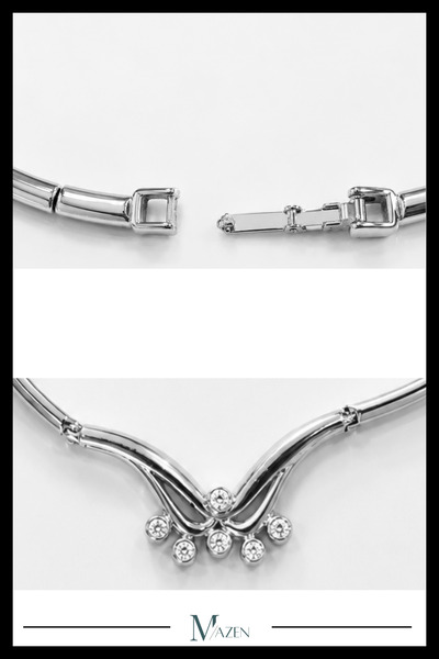 MAZEN VIP Özel Tasarım Zirkon Taşlı Kavis Detaylı Gümüş Renk Choker Kolye