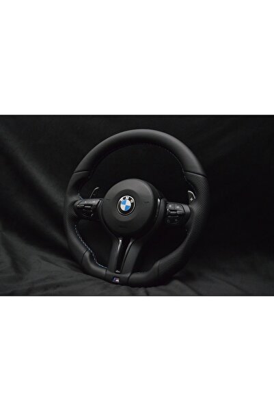 OEM Volan sport cu design plat pentru BMW Seria 1, Seria 3 + X1, X3, X5, X6 (E90 E91 E92 E93 E87 E84 E83 E70 E71), Piele Nappa, Piele perforată, Padele, Cusături M, Plug&Play
