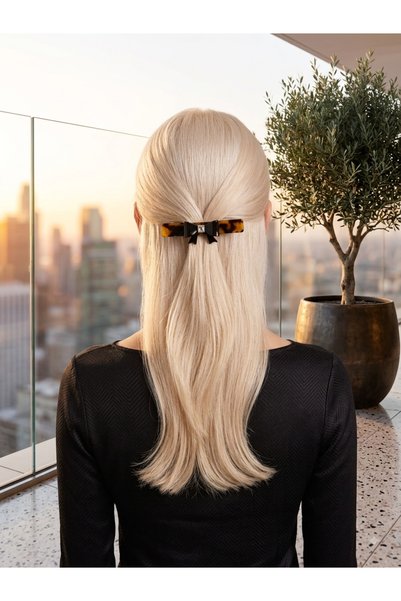 MADE BY PERİ Women's Bone Patterned Automatic Barret Buckle - Luxury Side Buckle Set with Bow for Bun and Ponytail