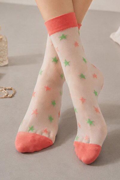 NEEWSTORE Pink Neon Star Transparent Socks