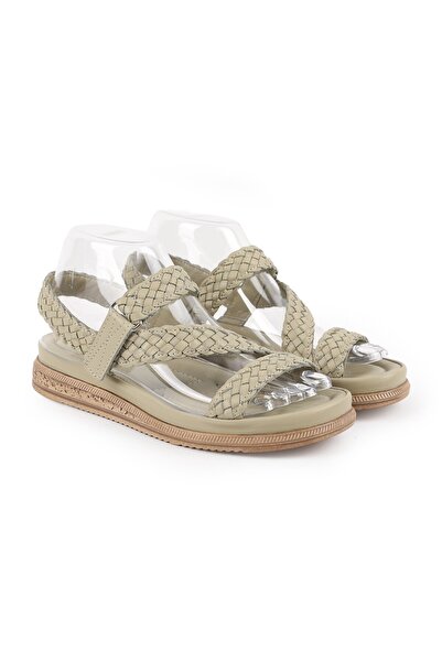 Mammamia Women's Sandals Daily Genuine Leather Mesh Cross-Strapped Anatomical Velcro 26Y-2965