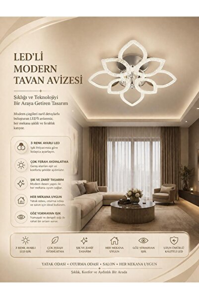 ÇİÇEK 4+4'LÜ LEDLİ KROM avize