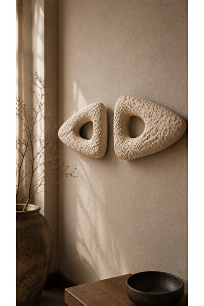 Muyika Design Wabi Sabi Duvar Dekoru 2'li Set Siyah Beton Taş Görünümlü Dokul...