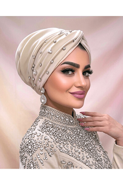 Moda Nurhan Taşlı Krem Dolgulu Düğüm Bone