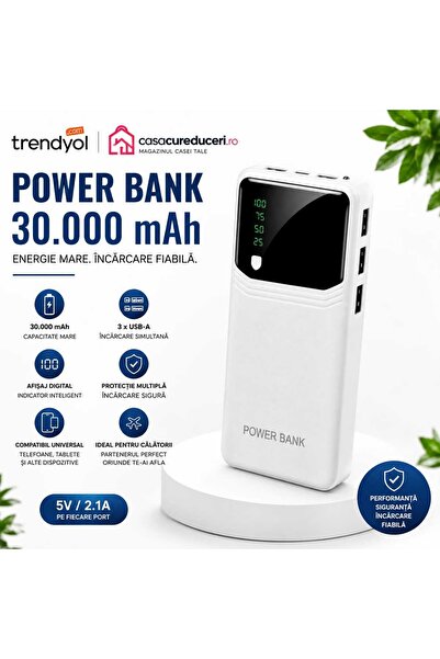 ASMXX Power Bank 30.000 mAh, Baterie Externă, 3 x USB-A, Display Digital, 5V/...