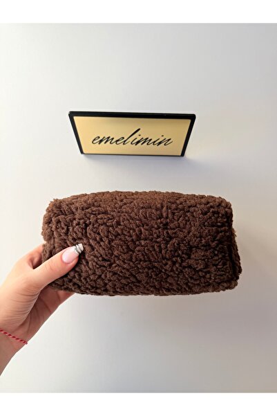 emelimin Women's Brown Teddy Plush Makeup Bag – Soft Textured Cosmetic Bag