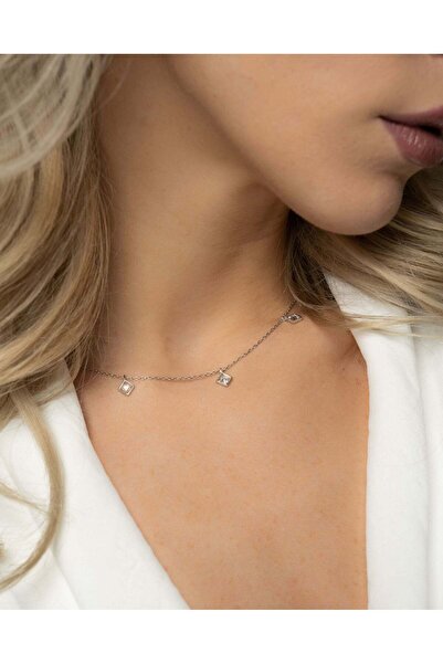 Stemma Jewelry Colier Lant Multiple Square Charms din Argint 925, cu Zirconiu...