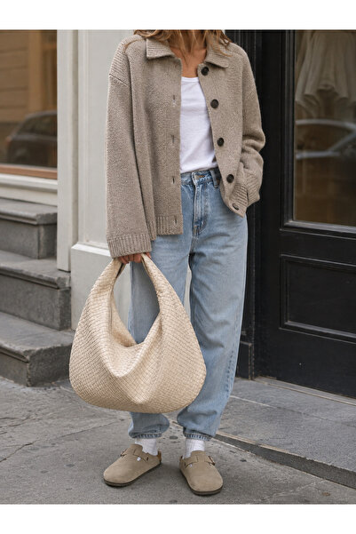 Miesse Women's Casual Knitted Textured Hobo Bag - Beige