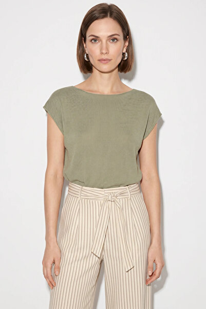 Efnaz style Women's Boat Neck Bat Sleeve Cotton Green Blouse