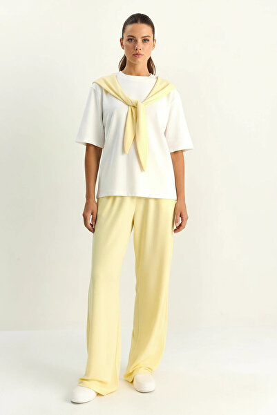 Efnaz style Women's Shawl Detailed Basic T-Shirt Elastic Waist Loose Pants Bo...
