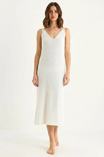 Generic Brand Women's V-Neck Strappy Summer Knitwear Ecru Dress